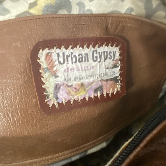 URBAN GYPSY Christina Hankins Artist Boiled Wool Tan Leather Boho Hobo Purse - Picture 12 of 13